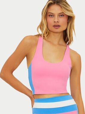 Beach Riot Pink & Sky Blue Sport Crop Tank